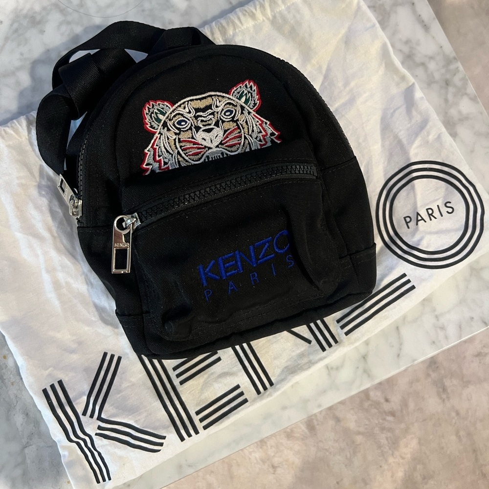 Kenzo Black Backpack with Colorful Tiger Design